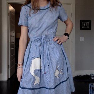 Vintage 1950s sailor wrap dress with pockets